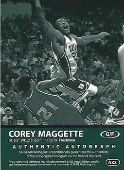 1999 SAGE - Autographs Master Edition #A33 Corey Maggette Back