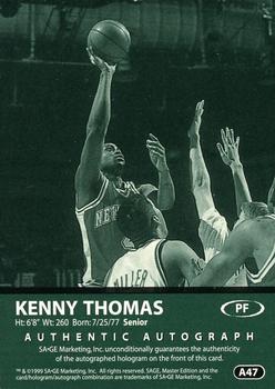 1999 SAGE - Autographs Master Edition #A47 Kenny Thomas Back