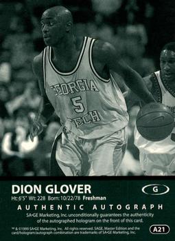 1999 SAGE - Autographs Platinum #A21 Dion Glover Back