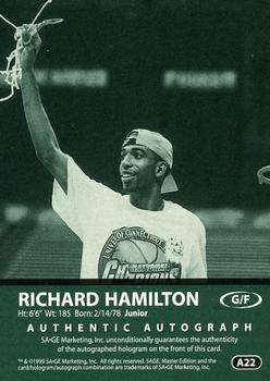 1999 SAGE - Autographs Platinum #A22 Richard Hamilton Back