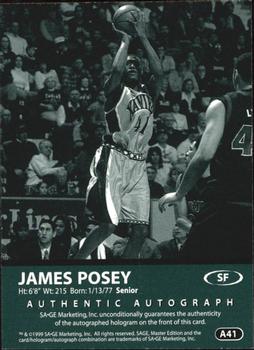 1999 SAGE - Autographs Platinum #A41 James Posey Back