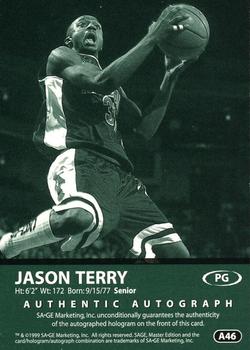 1999 SAGE - Autographs Platinum #A46 Jason Terry Back