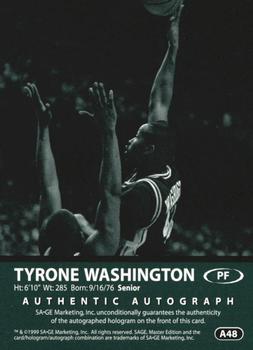 1999 SAGE - Autographs Platinum #A48 Tyrone Washington Back