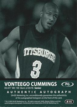1999 SAGE - Autographs Silver #A15 Vonteego Cummings Back