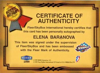 1999 Ultra WNBA - Fresh Ink #1 Elena Baranova Back
