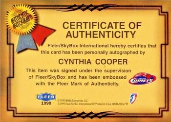 1999 Ultra WNBA - Fresh Ink #2 Cynthia Cooper Back