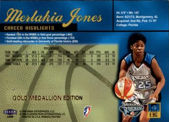 1999 Ultra WNBA - Gold Medallion #13G Merlakia Jones Back