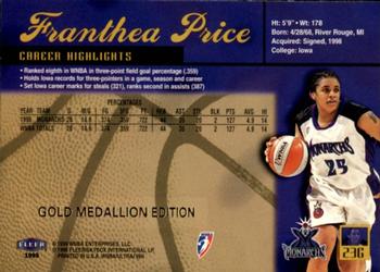 1999 Ultra WNBA - Gold Medallion #23G Franthea Price Back