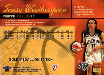 1999 Ultra WNBA - Gold Medallion #38G Teresa Weatherspoon Back
