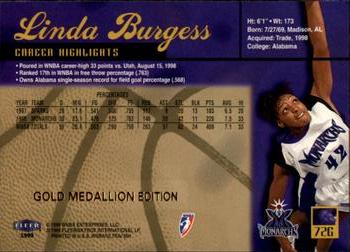 1999 Ultra WNBA - Gold Medallion #72G Linda Burgess Back