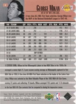 1998-99 Upper Deck Century Legends - Century Collection #4 George Mikan Back