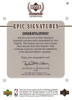 1998-99 Upper Deck Century Legends - Epic Signatures #AE Alex English Back
