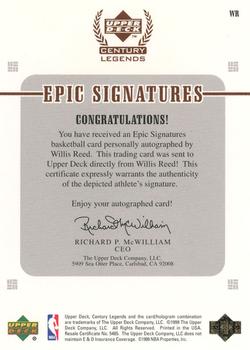 1998-99 Upper Deck Century Legends - Epic Signatures #WR Willis Reed Back