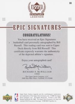 1998-99 Upper Deck Century Legends - Epic Signatures Century #BR Bill Russell Back