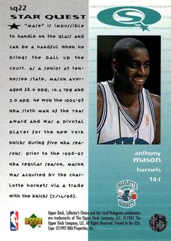 1997-98 Collector's Choice - StarQuest #SQ22 Anthony Mason Back