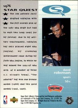 1997-98 Collector's Choice - StarQuest #SQ76 David Robinson Back