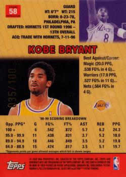 1999-00 Bowman's Best - Atomic Refractors #58 Kobe Bryant Back