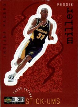 1997-98 Collector's Choice - Super Action Stick 'Ums #S11 Reggie Miller Front