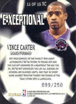1999-00 E-X - E-Xceptional Blue #11XC Vince Carter Back