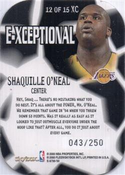1999-00 E-X - E-Xceptional Blue #12XC Shaquille O'Neal Back
