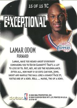 1999-00 E-X - E-Xceptional Red #15XC Lamar Odom Back