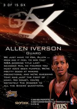 1999-00 E-X - Generation E-X #3GX Allen Iverson Back
