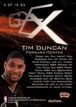 1999-00 E-X - Generation E-X #4GX Tim Duncan Back