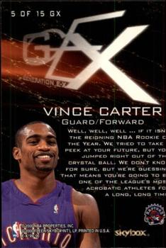 1999-00 E-X - Generation E-X #5GX Vince Carter Back