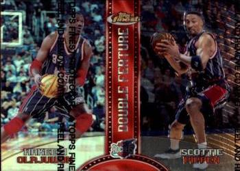 1999-00 Finest - Double Feature Left Refractors #DF1 Hakeem Olajuwon / Scottie Pippen Front
