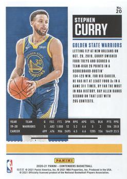 2020-21 Panini Contenders #20 Stephen Curry Back