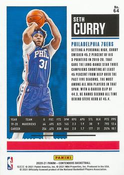 2020-21 Panini Contenders #64 Seth Curry Back