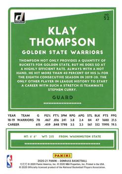 2020-21 Donruss - Holo Green and Yellow Laser #32 Klay Thompson Back