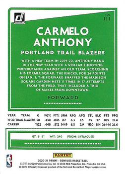 2020-21 Donruss - Holo Green and Yellow Laser #111 Carmelo Anthony Back