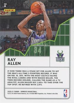 2020-21 Donruss - All Time League Leaders Holo Red Laser #4 Ray Allen Back