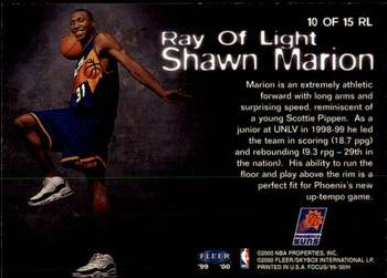1999-00 Fleer Focus - Ray of Light #10 RL Shawn Marion Back