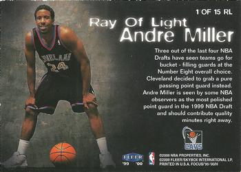 1999-00 Fleer Focus - Ray of Light #1 RL Andre Miller Back