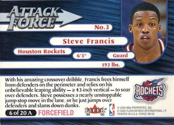 1999-00 Fleer Force - Attack Force Forcefield #6A Steve Francis Back