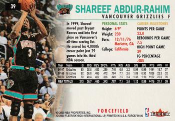 1999-00 Fleer Force - Forcefield #39 Shareef Abdur-Rahim Back