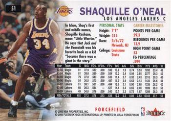 1999-00 Fleer Force - Forcefield #51 Shaquille O'Neal Back
