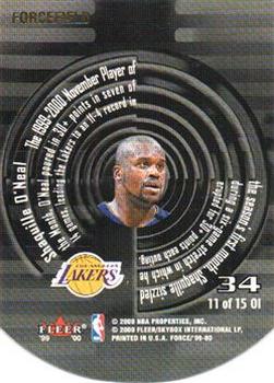 1999-00 Fleer Force - Operation Invasion Forcefield #11OI Shaquille O'Neal Back