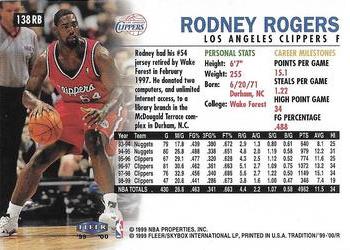 1999-00 Fleer Tradition - Roundball Collection #138RB Rodney Rogers Back