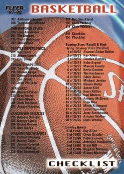 1997-98 Fleer #350 Checklist (Spurs / Wizards / Inserts) Front
