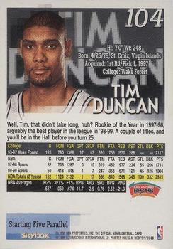 1999-00 Hoops - Starting Five #104 Tim Duncan Back