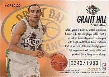 1999-00 Hoops Decade - Draft Day Dominance Parallel #6DD Grant Hill Back