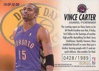 1999-00 Hoops Decade - Draft Day Dominance Parallel #10DD Vince Carter Back