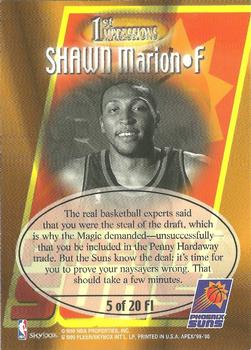 1999-00 SkyBox Apex - First Impressions #5 FI Shawn Marion Back