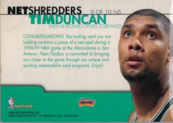 1999-00 SkyBox Apex - Net Shredders #9 NS Tim Duncan Back