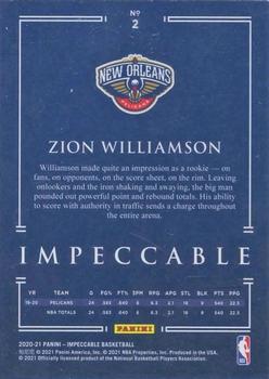 2020-21 Panini Impeccable #2 Zion Williamson Back
