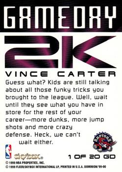 1999-00 SkyBox Dominion - Game Day 2K #1 GD Vince Carter Back