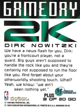 1999-00 SkyBox Dominion - Game Day 2K Plus #3 GD Dirk Nowitzki Back